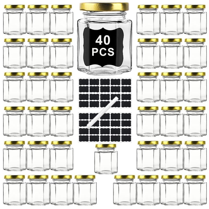 Ritayedet 40 Pack Small Glass Honey Jars with Lids for Wedding Favor, Baby Showers, 3 Oz Airtight Glass Canning Jars with Lids, Candle Jars for Spice, Candy, Jam, Waterproof Stickers - Image 1